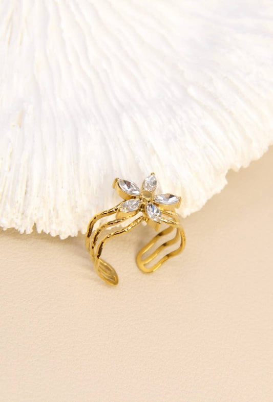Moderne Glans Roestvrij Staal Kristallen Bloem Ring: Verguld |Beautiva Boutique