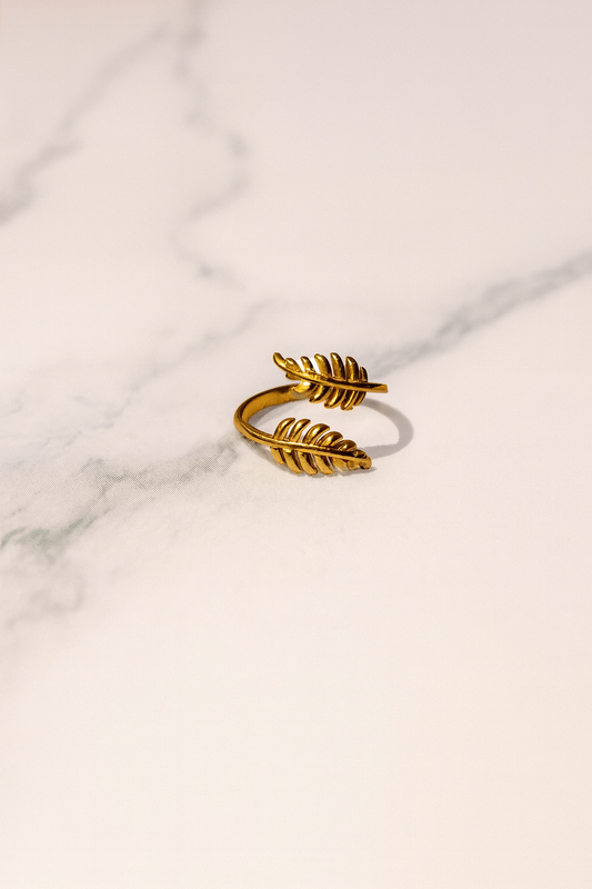 Luxe 18K Vergulde RVS Ring, Leaf Design| Beautiva Boutique