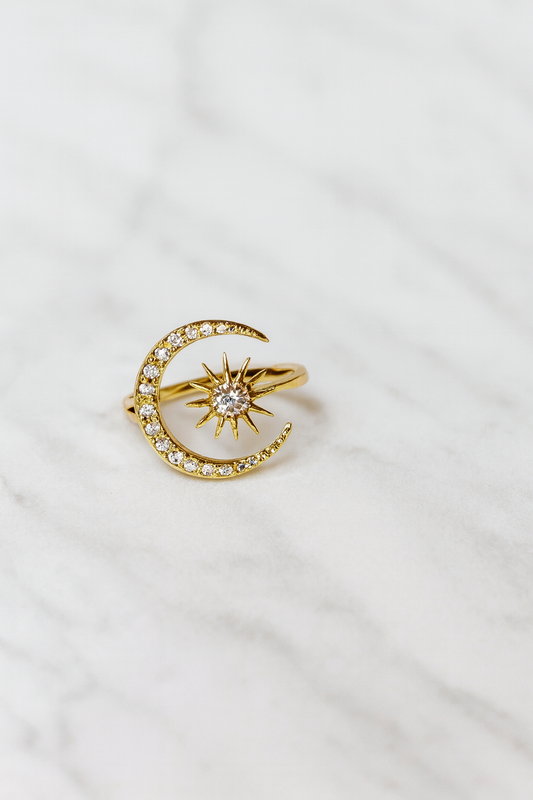 Luxe 18K vergulde RVS Ring, Moon & Star Design| Beautiva Boutique