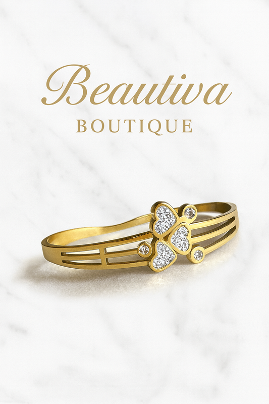 18K Vergulde RVS Armband, Hartvormige Zirconia `luxe Bangle| Beautiva Boutique