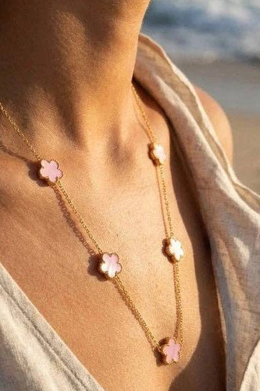 Roestvrijstalen 14 Karaats Vergulde klaverketting kleur Roze |BeautivaBoutique