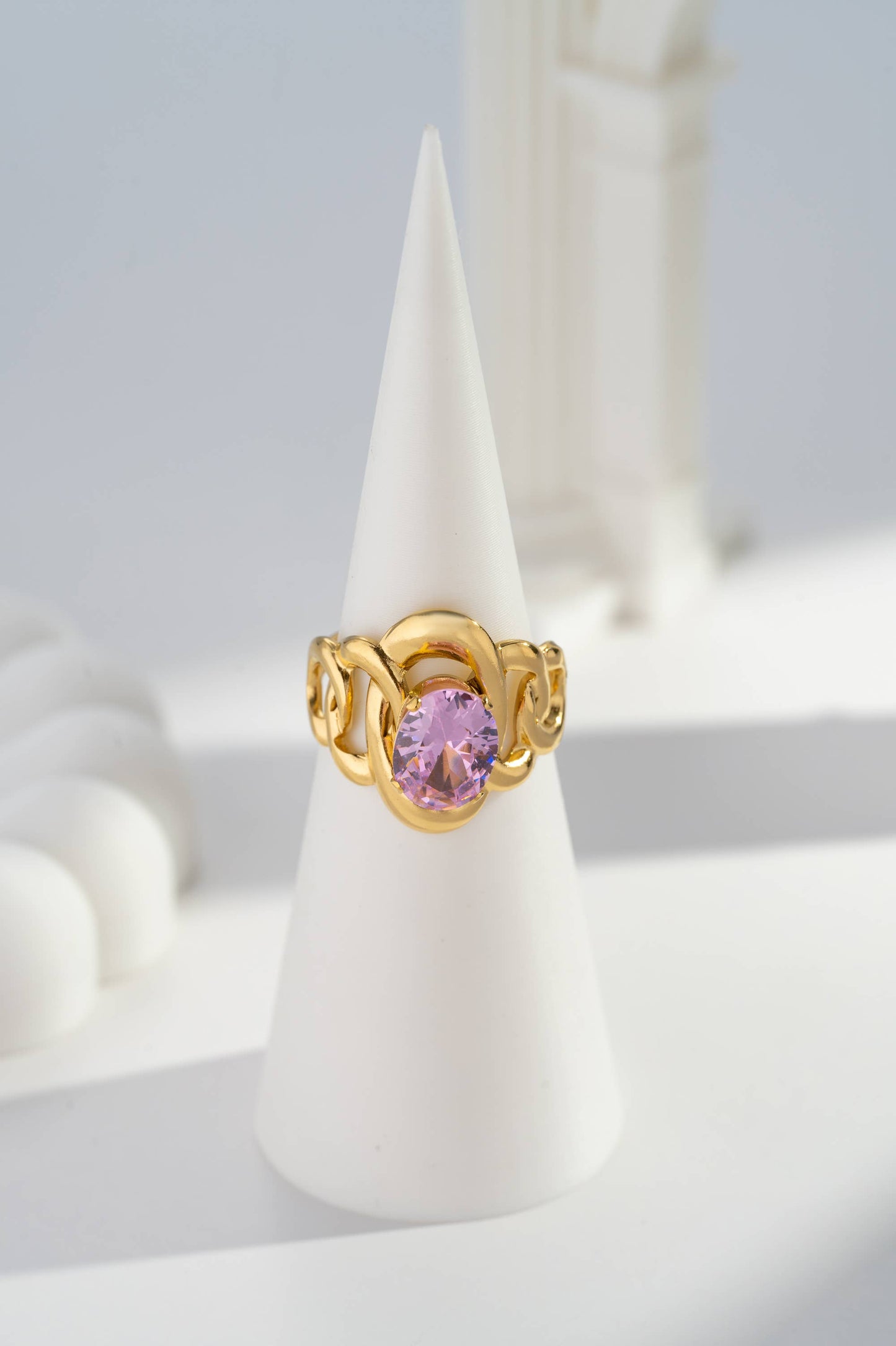 Verstelbare ronde ring met glinsterende kristal, elegant roestvrij staal: Roze