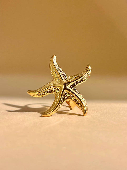 Verstelbare roestvrijstalen ring zeester goud | Beautiva Boutique