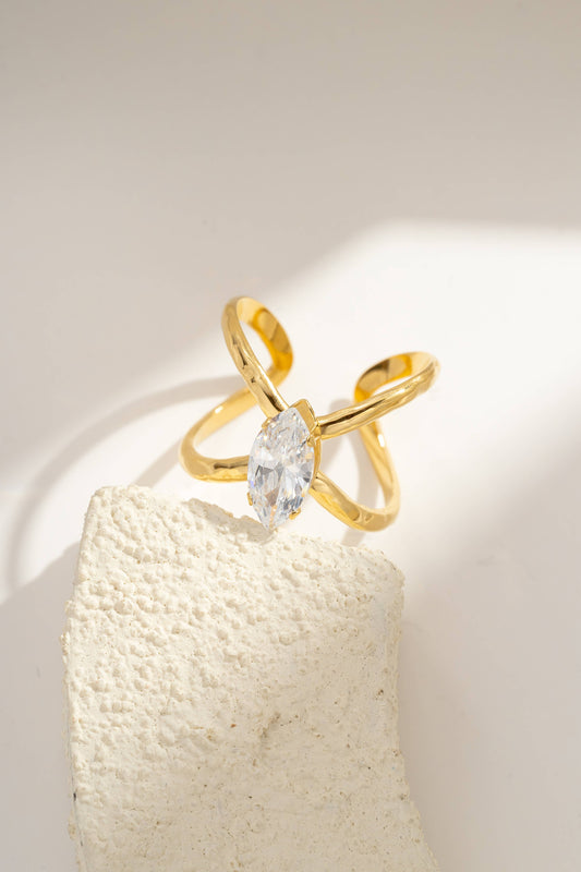 Gouden ring met heldere marquise kristal modern open ontwerp|Beautiva Boutique