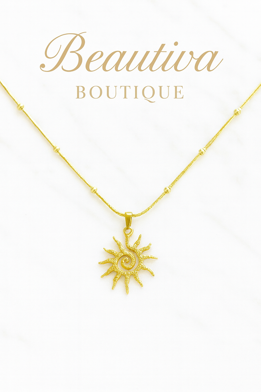 18k vergulde zonne ketting & roestvrij stalen ring Sieraden set | Beautiva Boutique