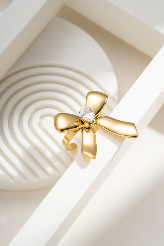 Verstelbare knoopring van roestvrij staal met ovale kristal|Beautiva Boutique