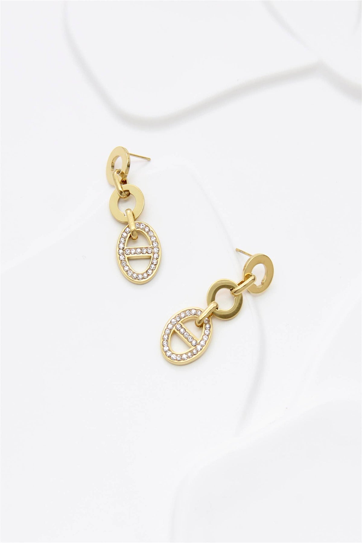Hangende Ovale Strass oorbellen Roestvrijstaal| Beautiva Boutique