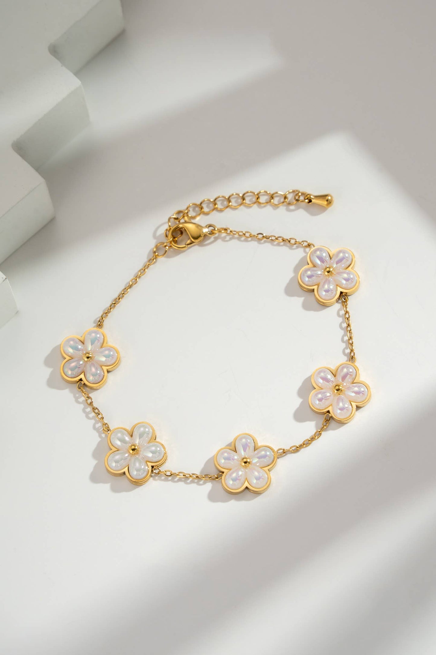 Gouden Armband Dames Bloemen Emaille Kralen Roestvrij Staal|Beautiva Boutique