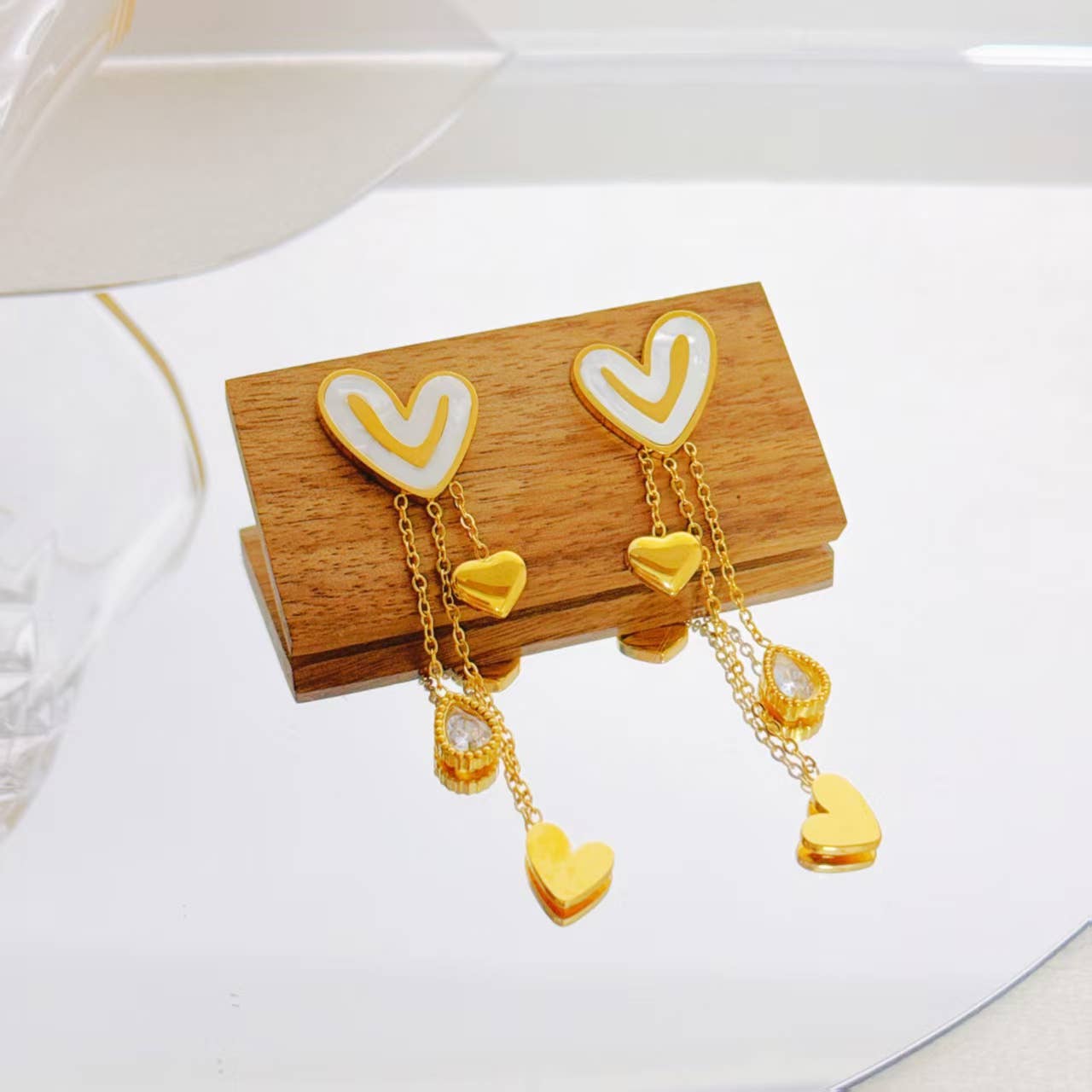 Gouden Parelmoer Hart Oorbellen Hangers van Roestvrij Staal|BeautivaBoutique