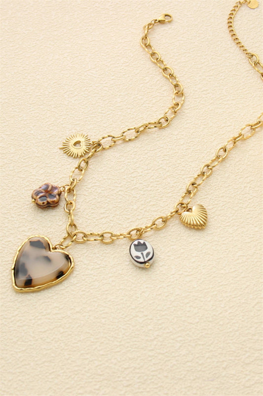 Hart & Gouden Symbolen Bedelketting – Roestvrij Staal |Beautiva Boutique