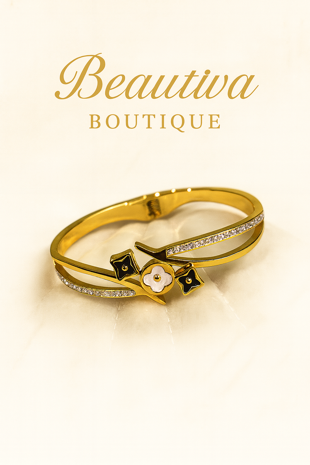 Black & White Flower Armband, RVS| Beautiva Boutique