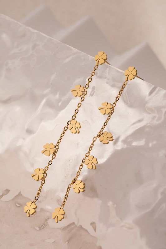 Gouden bloemen hangende oorbellen Roestvrij staal |Beautiva Boutique