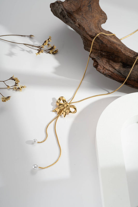 Gouden Knoop Ketting – Witte Parels, Vrouwelijke Eleganties|Beautiva Boutique