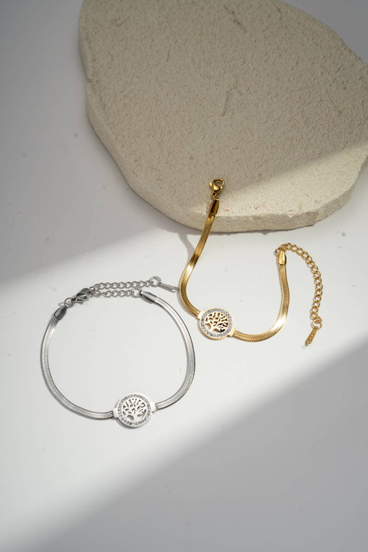Verfijnde roestvrijstalen armband met levensboom motief Zilver | Beautiva Boutique