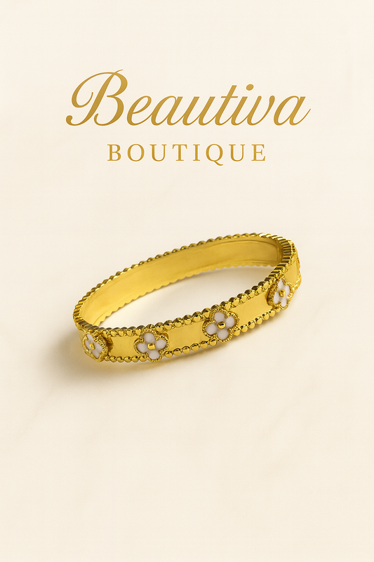 Lucky Clover Armband Witte details RVS| Beautiva Boutique