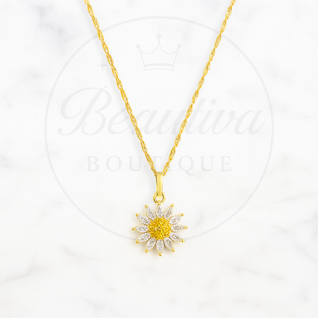 Sunshine Flower Ketting, 18K Verguld RVS met kristallen | Beautiva Boutique