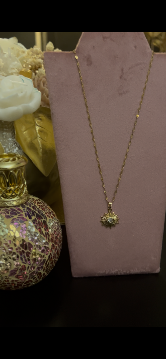 18K Vergulde RVS Ketting- Sun Eye Charm | Beautiva Boutique