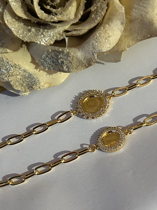 Luxe Turkse 18K vergulde munten armband met zirkonia, RVS| Beautiva Boutique