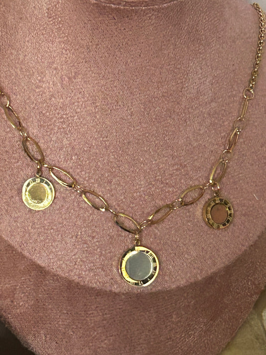 Brede Roestvrijstalen ketting met ronde bedels en Romeinse cijfers|Beautiva Boutique