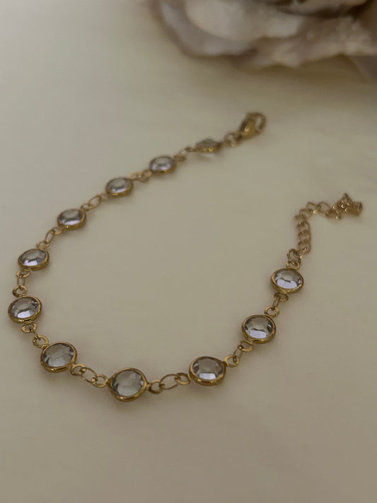 Gouden roestvrijstalen armband — ronde kristallen bedels|Beautiva Boutique