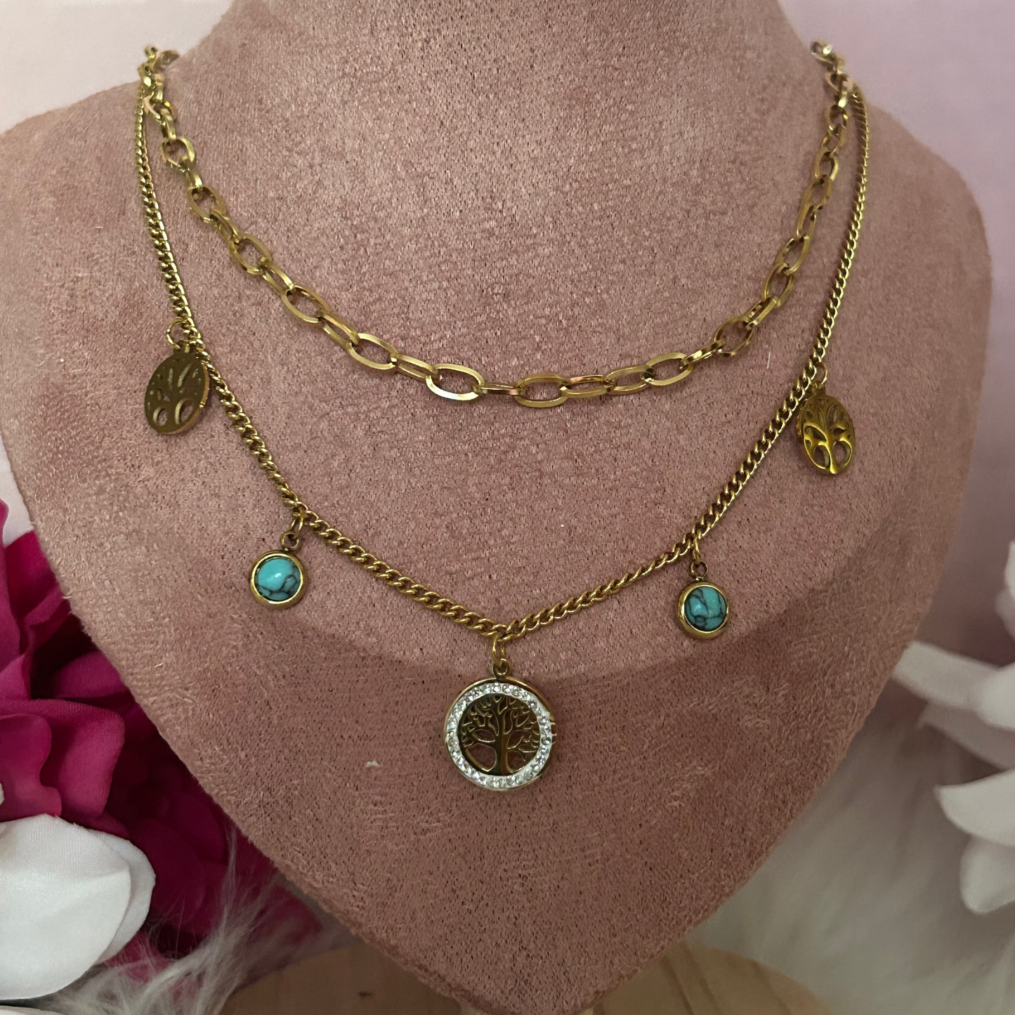 Gouden Levensboom Ketting Charms Natuur in Roestvrij Staal |beautiva Boutique