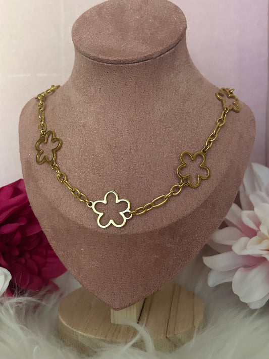 Ketting Schakels Bloem Goud Zilver Gesneden Elegantie Modern: |Beautiva Boutique