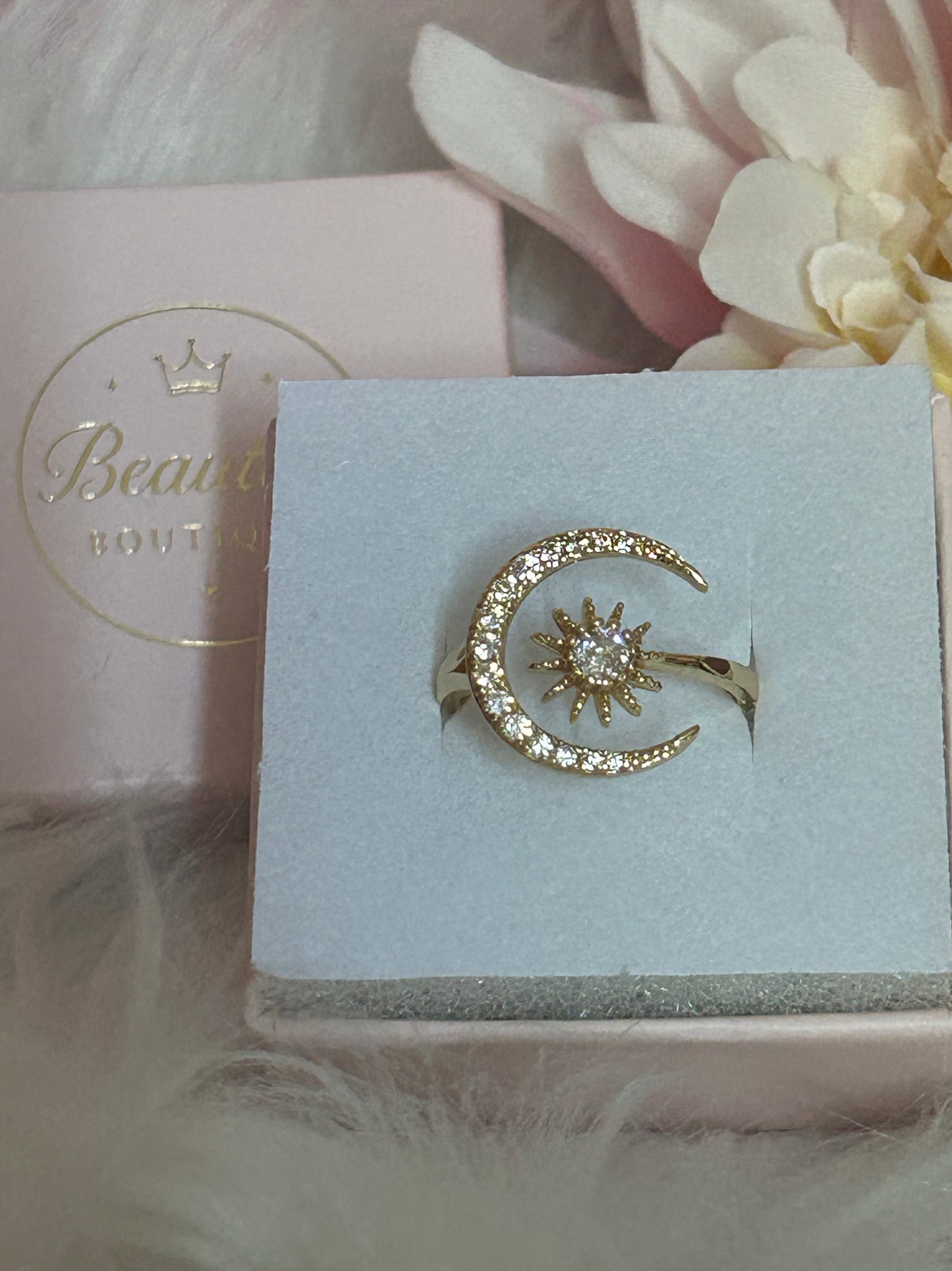 Luxe 18K vergulde RVS Ring, Moon & Star Design| Beautiva Boutique