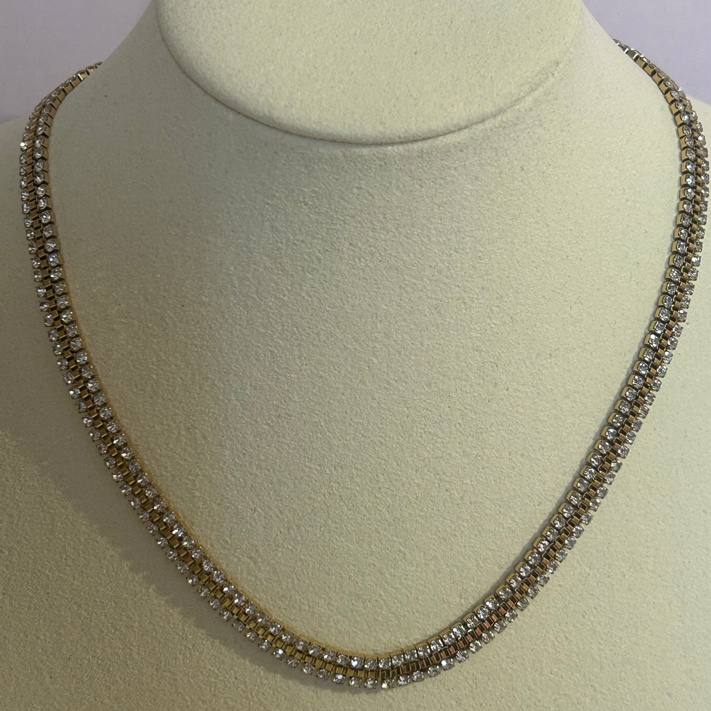 Roestvrijstalen 14 Karaats Vergulde ketting collier met ingezette steentjes |Beautiva Boutique