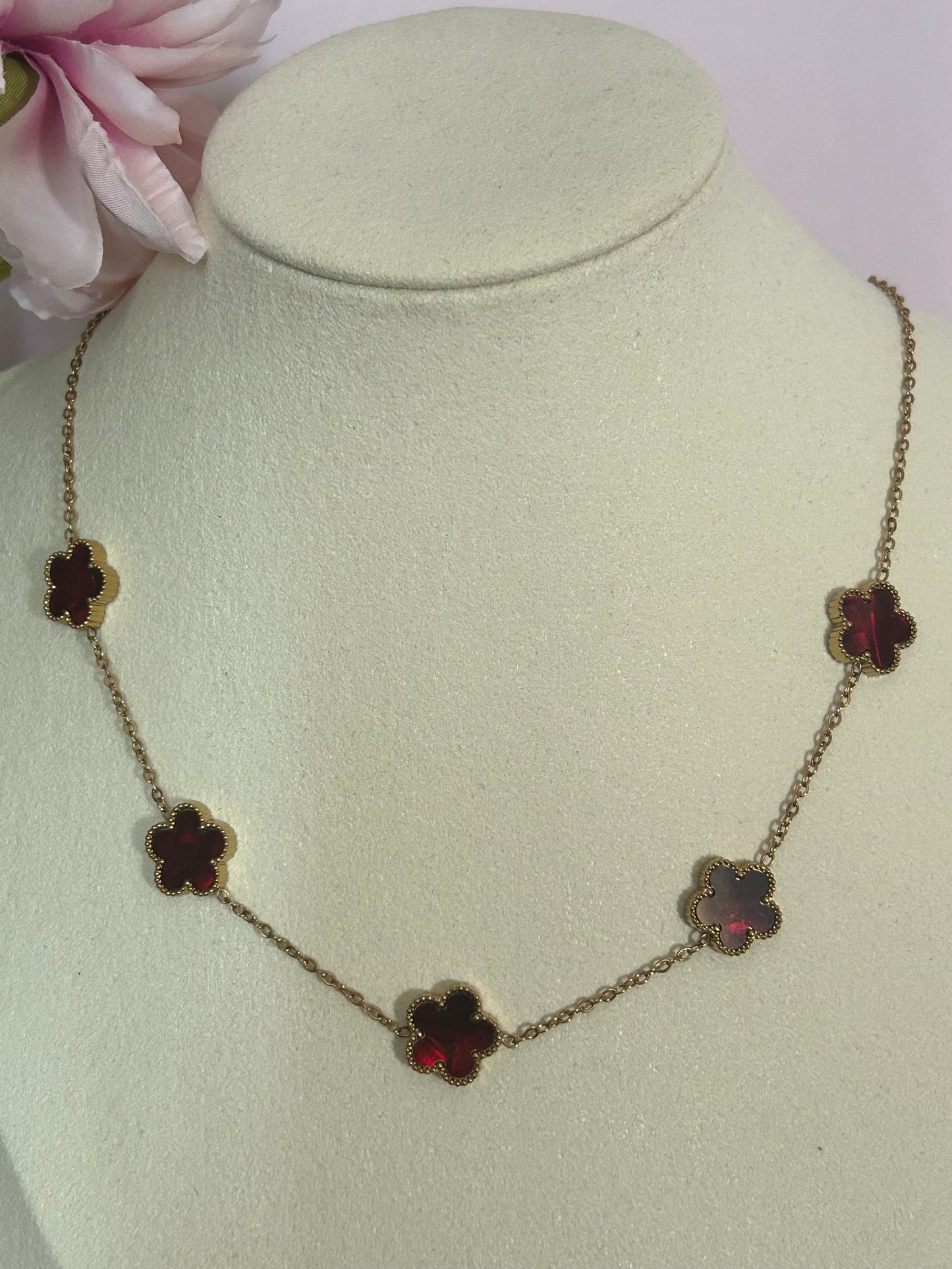 Roestvrijstalen 14 Karaats Vergulde Klaverketting kleur BORDEAUX|Beautiva Boutique