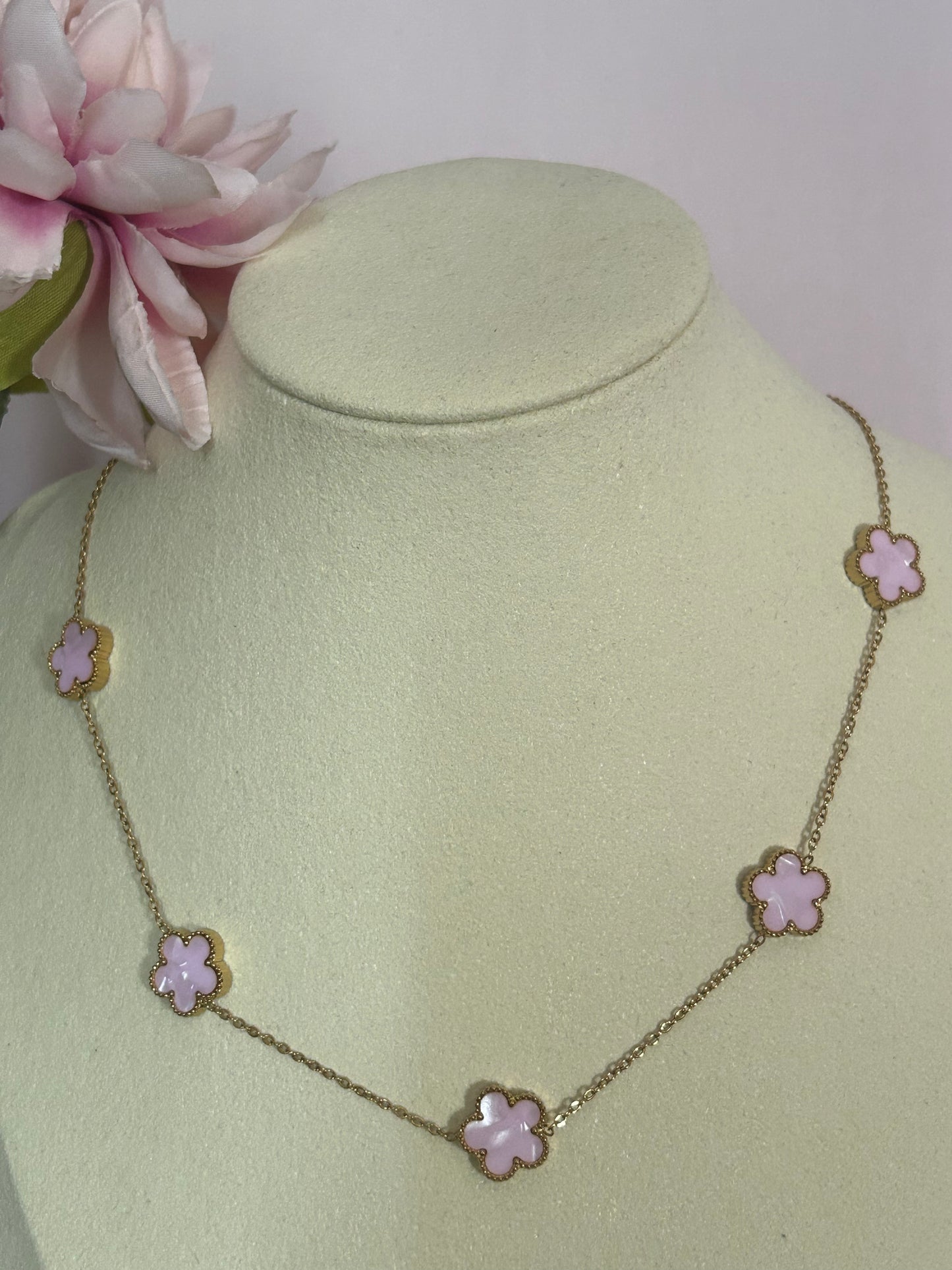 Roestvrijstalen 14 Karaats Vergulde klaverketting kleur Roze |BeautivaBoutique