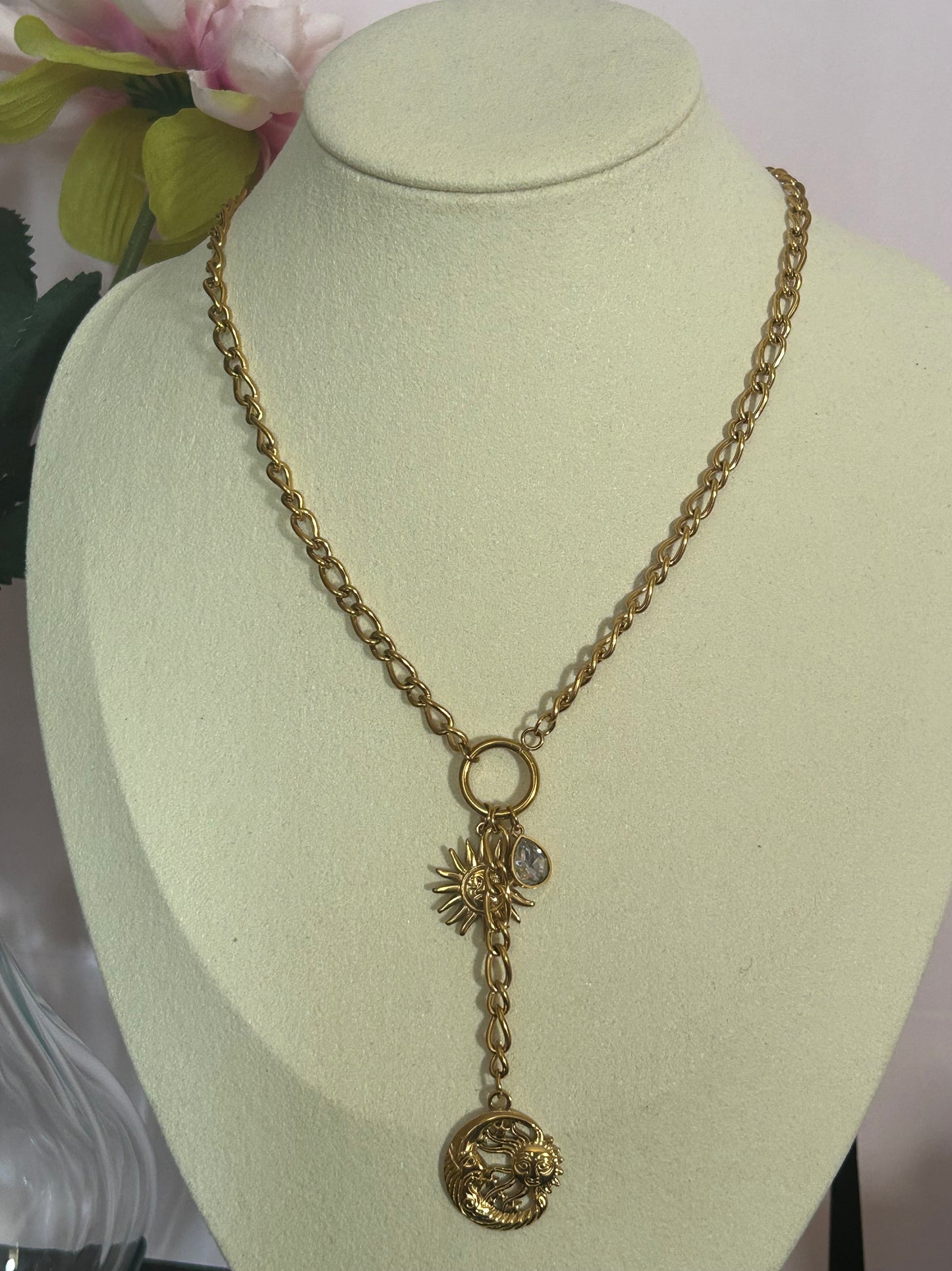 Zonne- en maan ketting van roestvrij staal | Beautiva Boutique