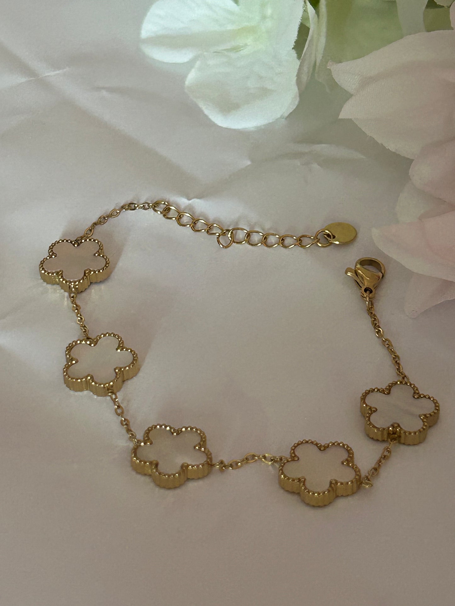 Roestvrijstalen 14 Karaats Vergulde Klaver Armband wit |Beautiva Boutique