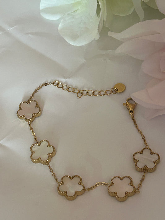 Roestvrijstalen 14 Karaats Vergulde Klaver Armband wit |Beautiva Boutique