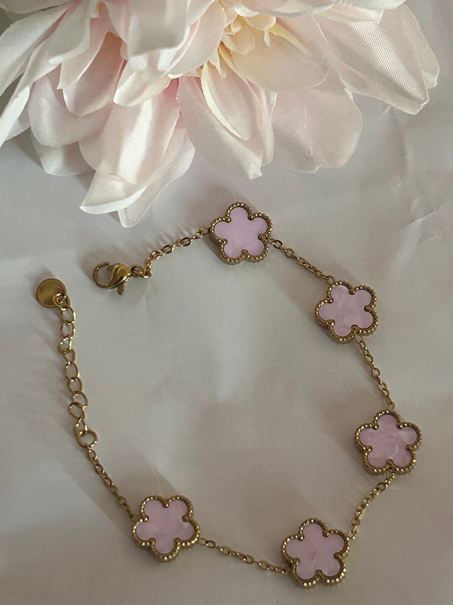 Roestvrijstalen 14 Karaats Vergulde Klaver Armband Roze |Beautiva Boutique