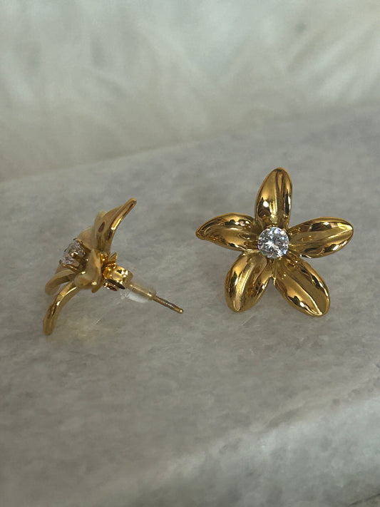Roestvrijstalen vergulde bloem oorbellen met kristal | Beautiva Boutique