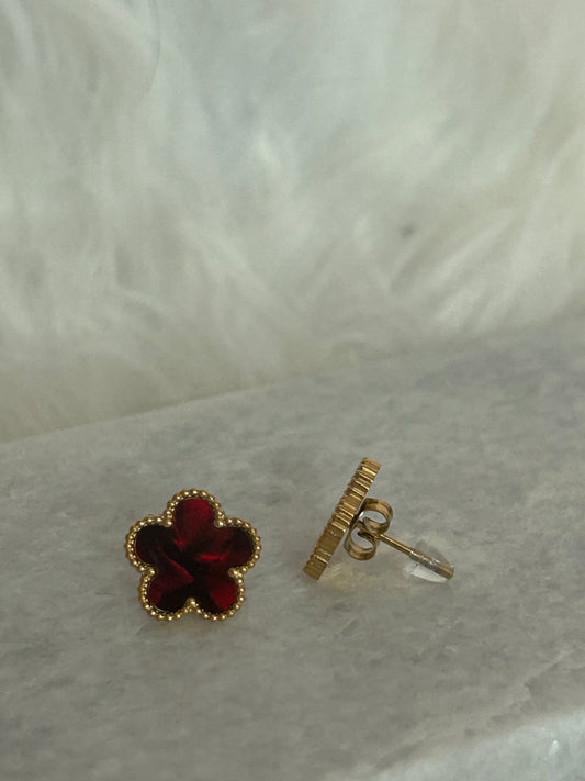 Klaver Oorbellen van roestvrijstaal 14 Karaats Verguld kleur BORDEAUX|Beautiva Boutique