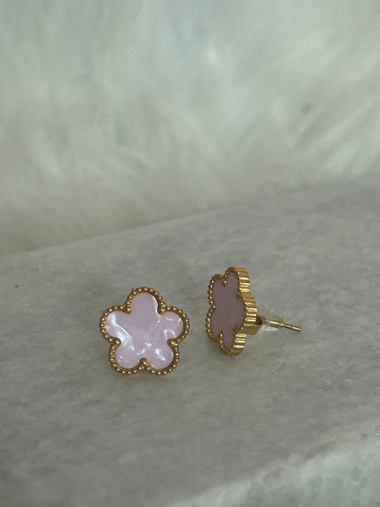 Klaver Oorbel 14 Karaats Verguld Roestvrijstaal kleur Roze|Beautiva Boutique