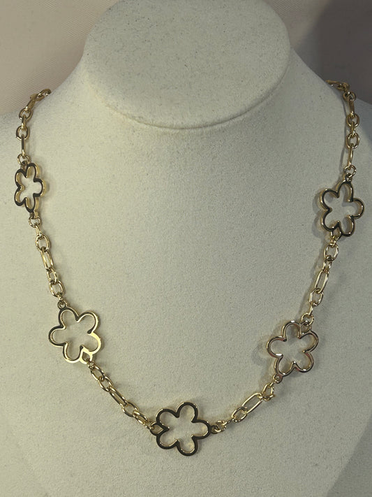 Ketting Schakels Bloem Goud Zilver Gesneden Elegantie Modern: |Beautiva Boutique