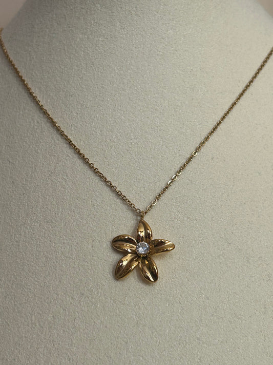 Roestvrijstalen vergulde Bloem kristal ketting | Beautiva Boutique