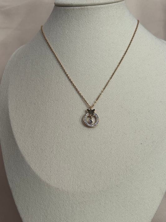 Stalen ketting met vlinderhanger en met stras bezette cirkel|Beautiva Boutique