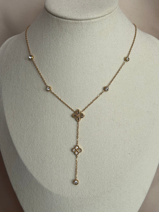 Roestvrijstalen Y Ketting Klaver versierd met kristal Elegantie goud | Beautiva Boutique