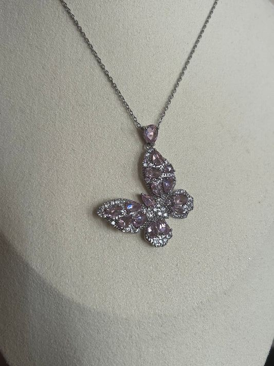 Tijdloze Roestvrijstalen Vlinderketting zilver\Roze|Beautiva Boutique