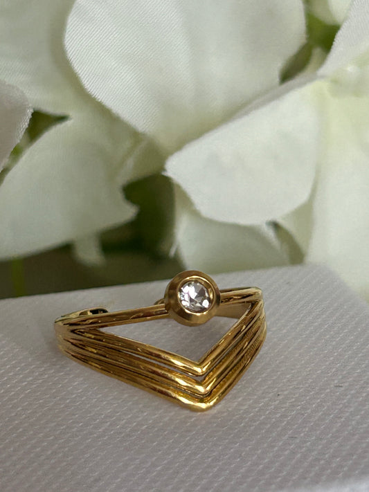 Verstelbare ring van roestvrij staal met fonkelend kristal| Beautiva Boutique