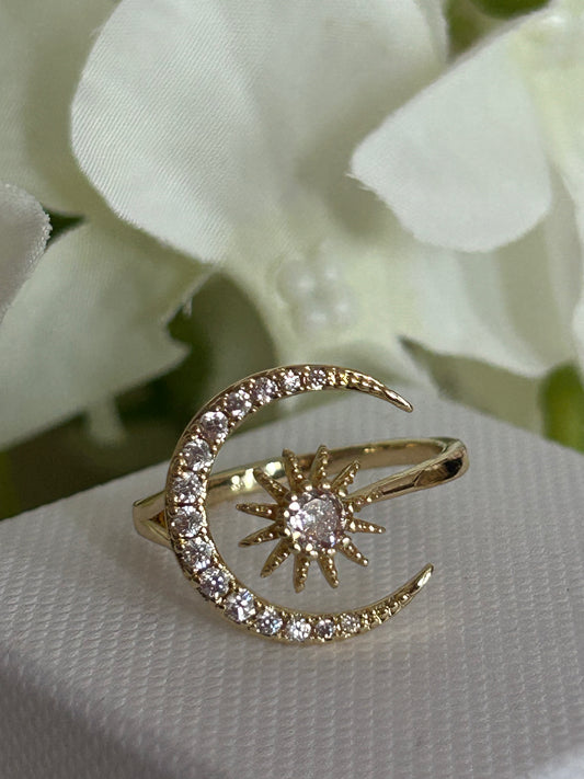 Luxe 18K vergulde RVS Ring, Moon & Star Design| Beautiva Boutique