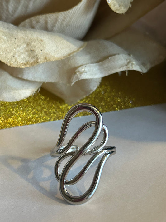 Verstelbare Golvende Roestvrijstalen Ring – Golfontwerp Zilver | Beautiva Boutique