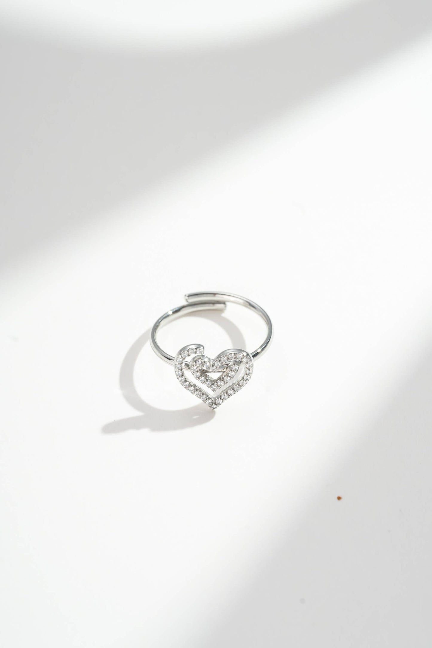 Verstelbare Roestvrijstalen Ring met Hart Versierd met Kristal: Geld|Beautiva Boutique