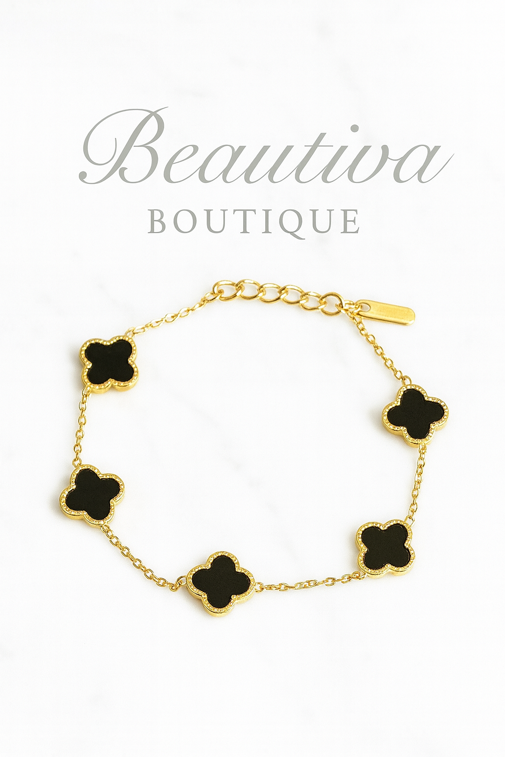 18K Vergulde RVS Armband Black Clover Elegance| Beautiva Boutique