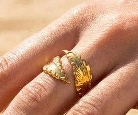 Open Blad Ring Roestvrij staal Verguld |Beautiva Boutique