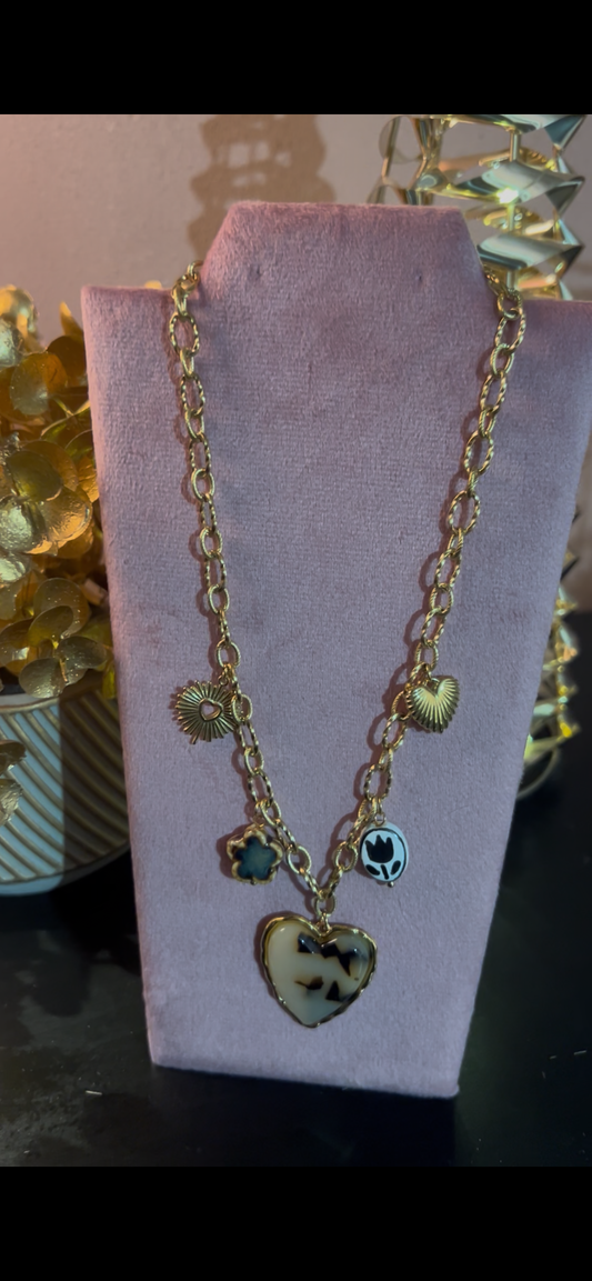 Hart & Gouden Symbolen Bedelketting – Roestvrij Staal |Beautiva Boutique