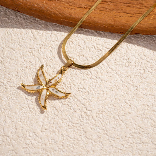 Trendy gouden roestvrijstalen ketting met parelmoeren zeester: Wit|Beautiva Boutique